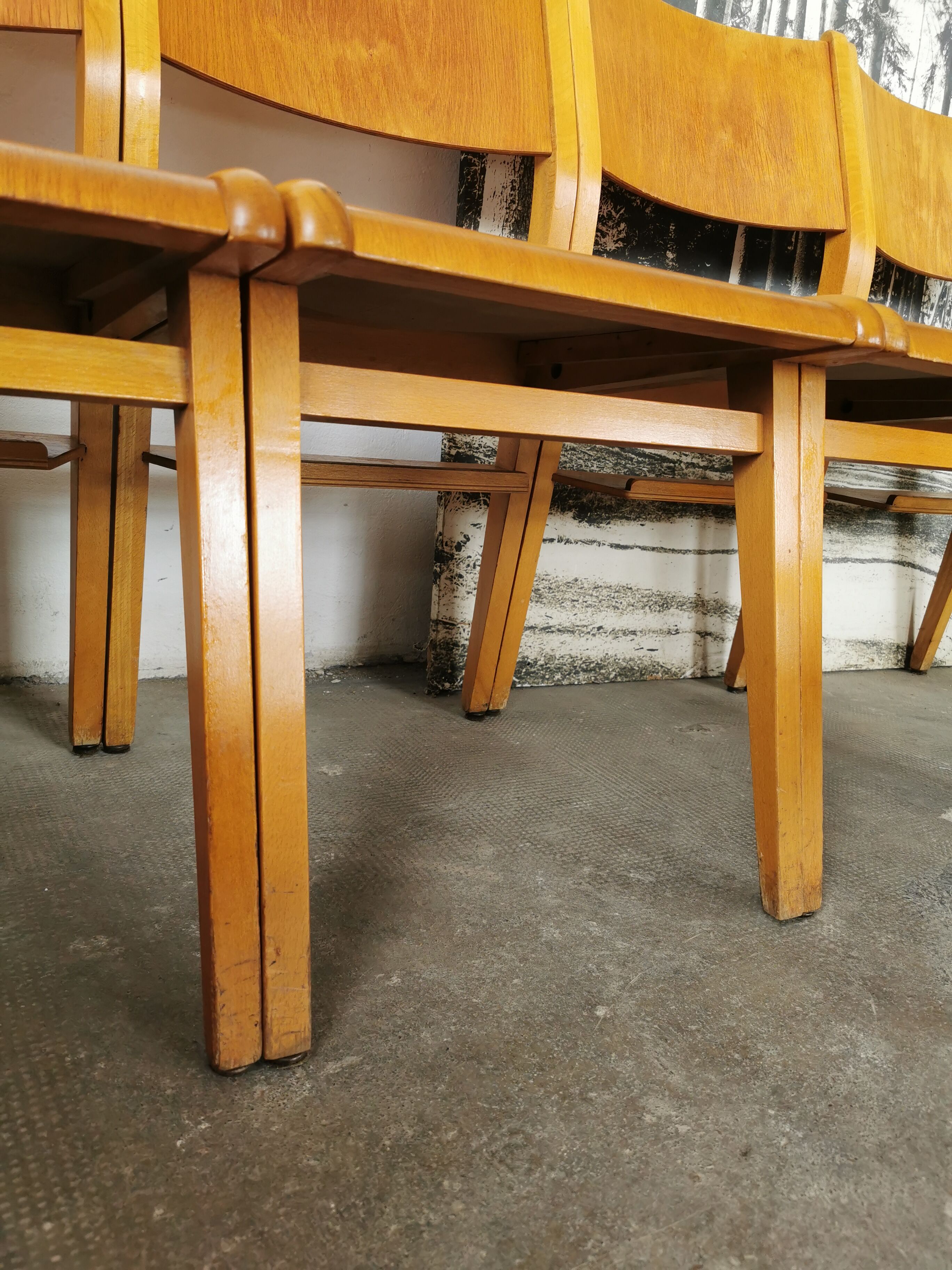 Lot de 6 chaises de théâtre en bois blond