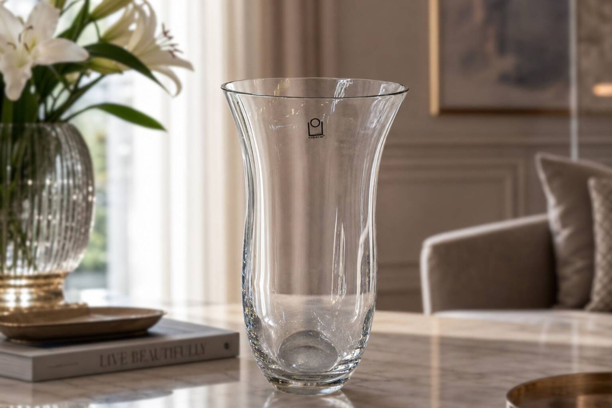 Vaso Centro Tavola Vintage ICHENDORF in Cristallo – Handarbeit – H 30cm