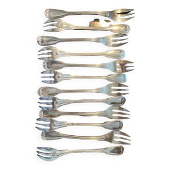 12 Silver Metal Oyster Forks - Goldsmith Halphen