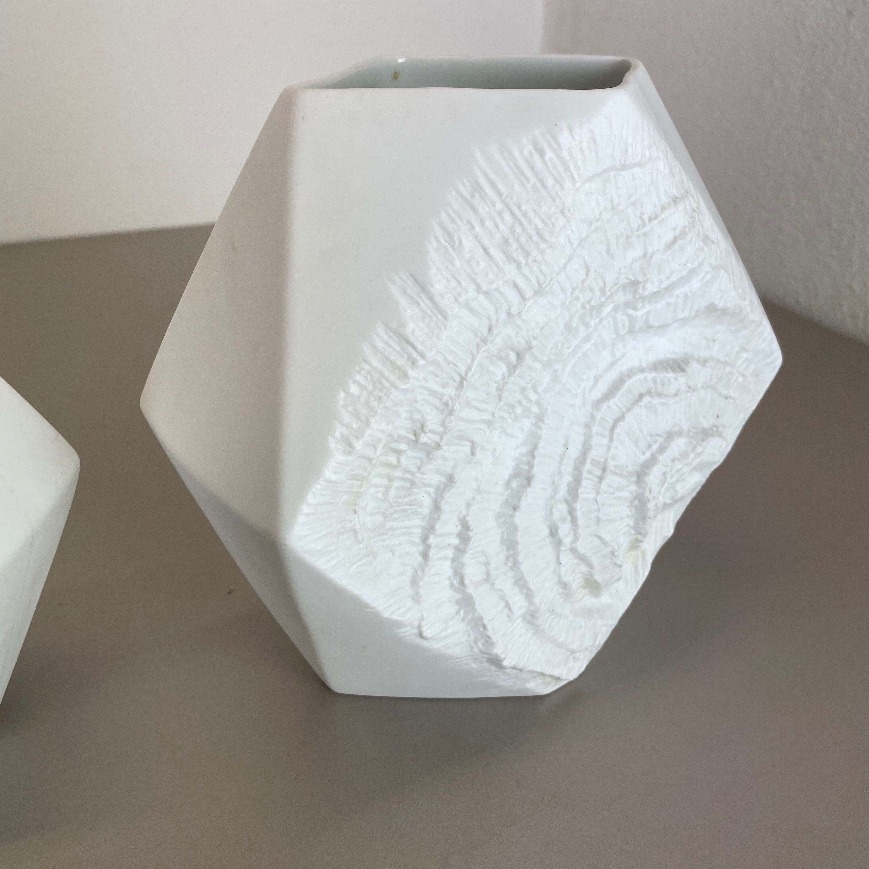 Set of 2 Original OP Art Biscuit Porcelain Vases by AK Kaiser, Germany, 1970s