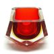 Murano basket, modernism, red glass, designed by F. Poli, Italy, 1950s