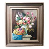 Still Life with Flowers and Fruits signed by Georges Mallet