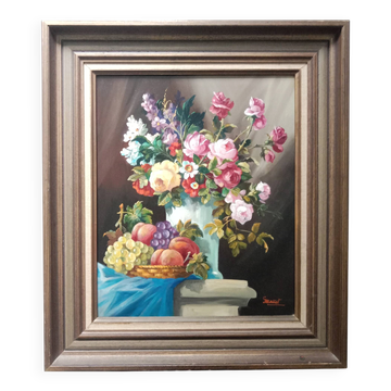 Still Life with Flowers and Fruits signed by Georges Mallet