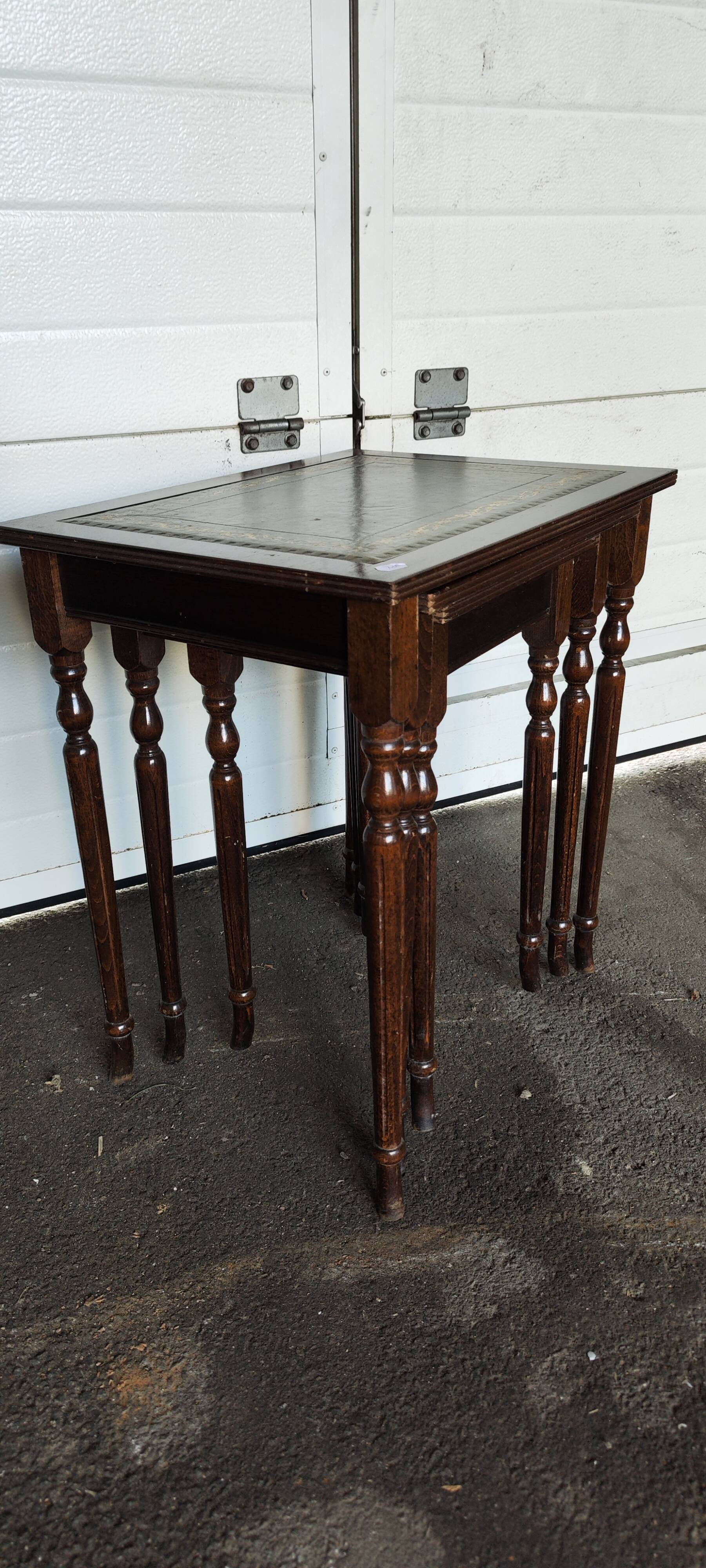 Set of three nesting tables with leather top