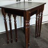 Set of three nesting tables with leather top