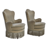Années 1970, paire de fauteuils danois, état d'origine, velours d'ameublement vert.