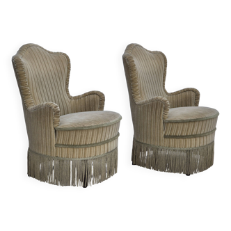 1970s, pair of Danish armchairs, original condition, green furniture velour.