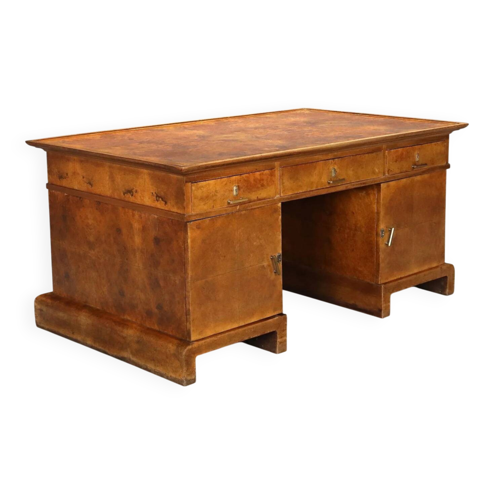 Antique Art Deco desk in walnut and walnut burl, 20th century