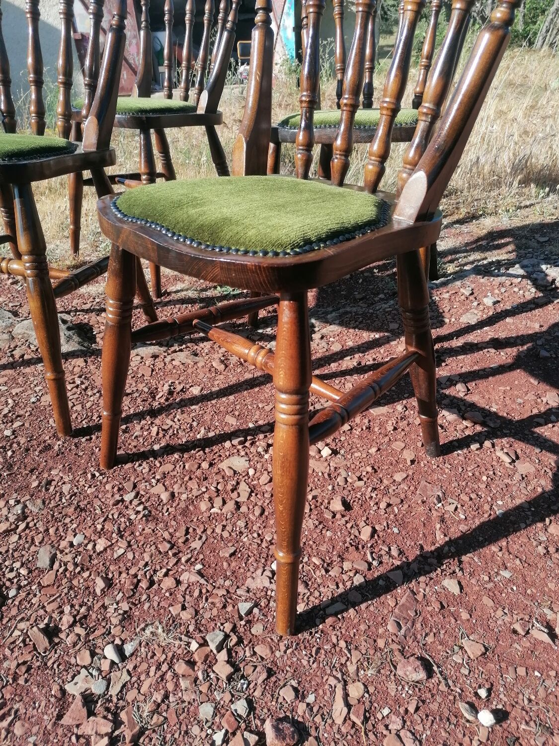 Set of 4 vintage reupholstered English country seat ltd bistro chairs