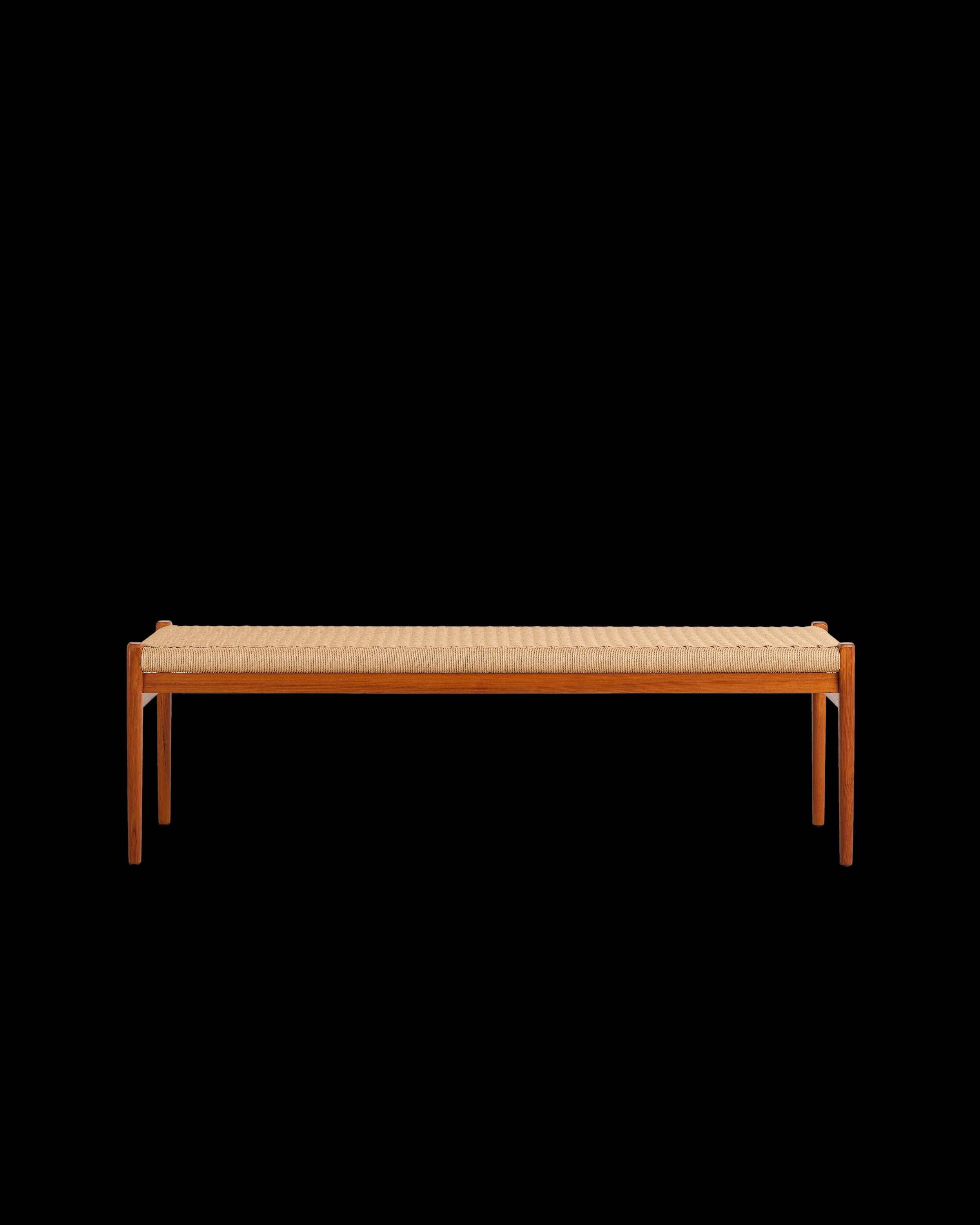 Large teak and rope bench by Niels O. Møller, Denmark, 1960s.