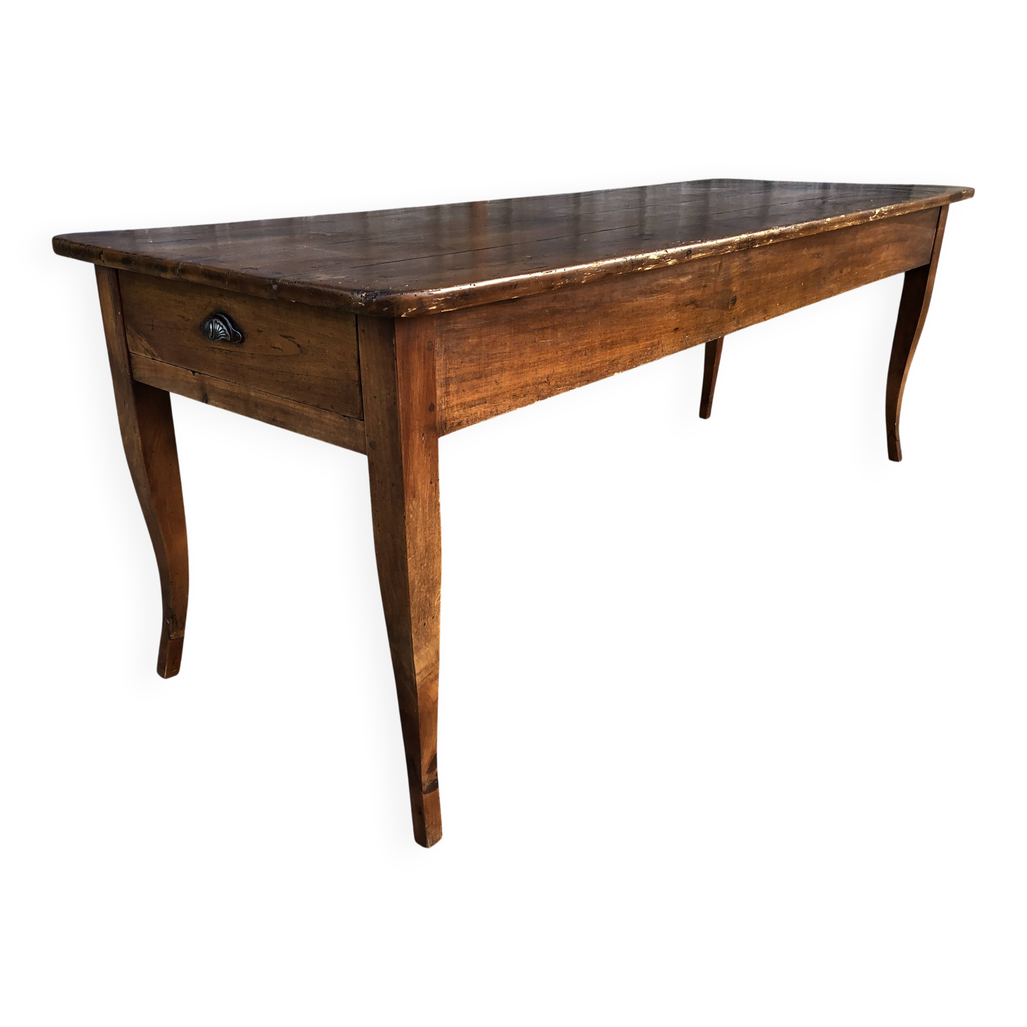 Table de ferme ancienne de style Louis XV avec 2 tiroirs