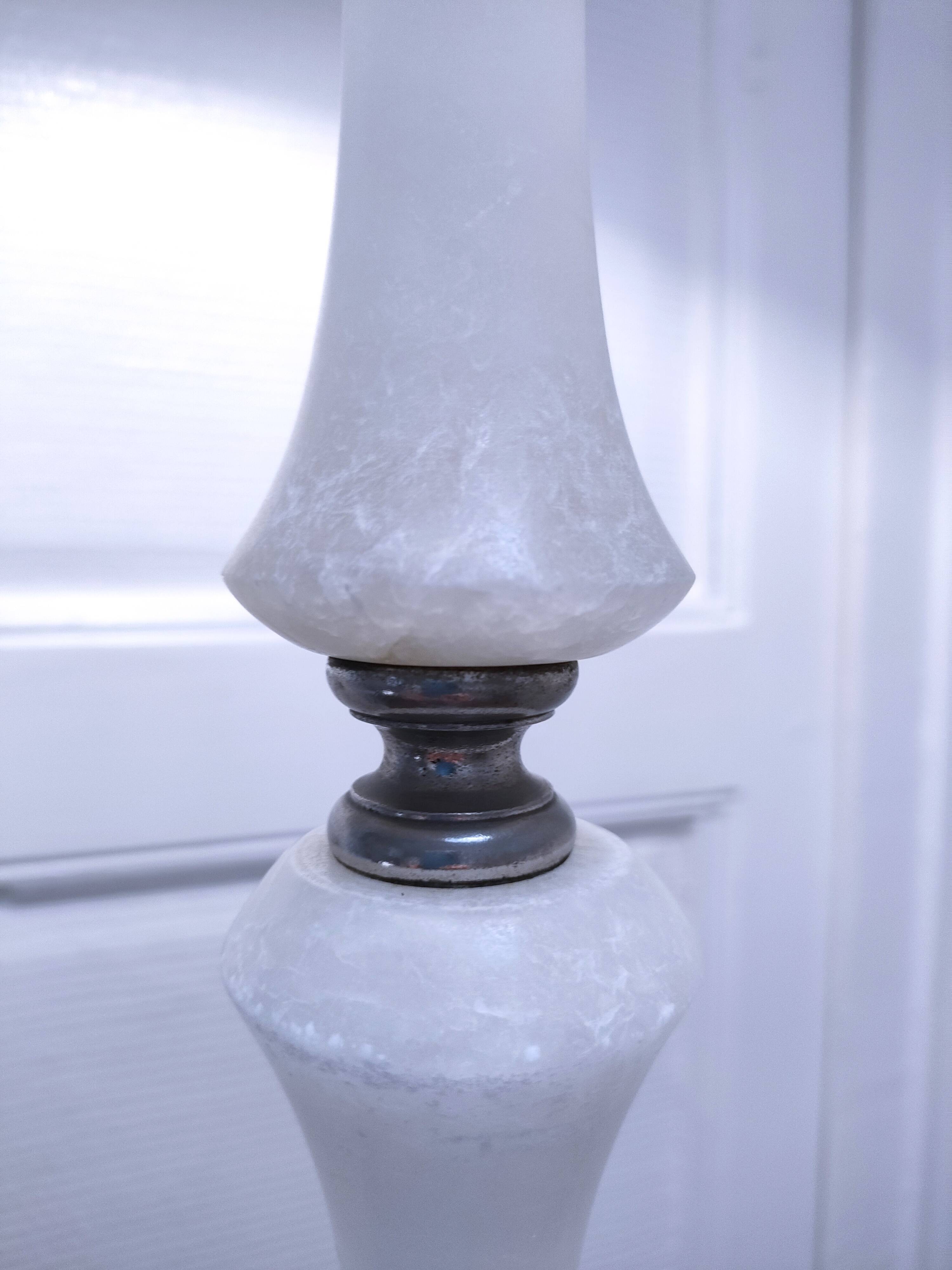 Solid alabaster floor lamp with metal trim from the 70s