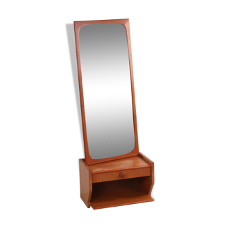 Miroir en bois de teck avec la poitrine flottante des tiroirs des années 60