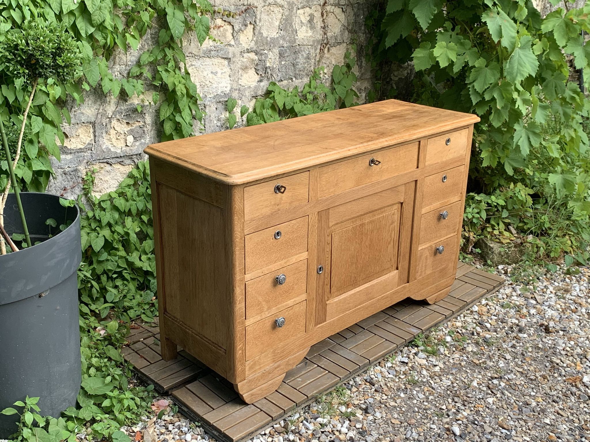 Buffet 9 tiroirs art déco chêne brut massif