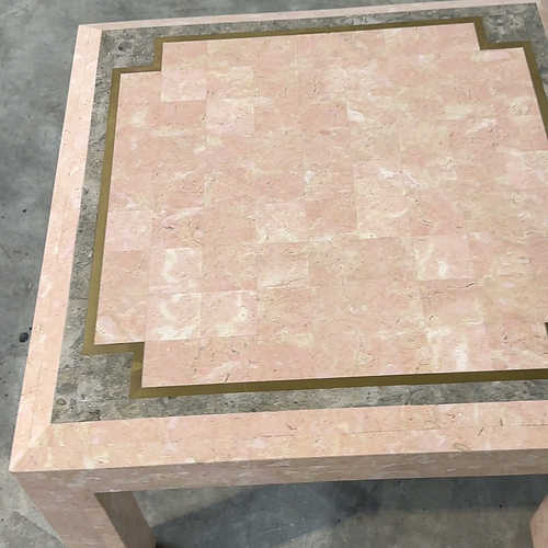 Postmodern pink marble coffee table with brass inlay, Italy, 1980s