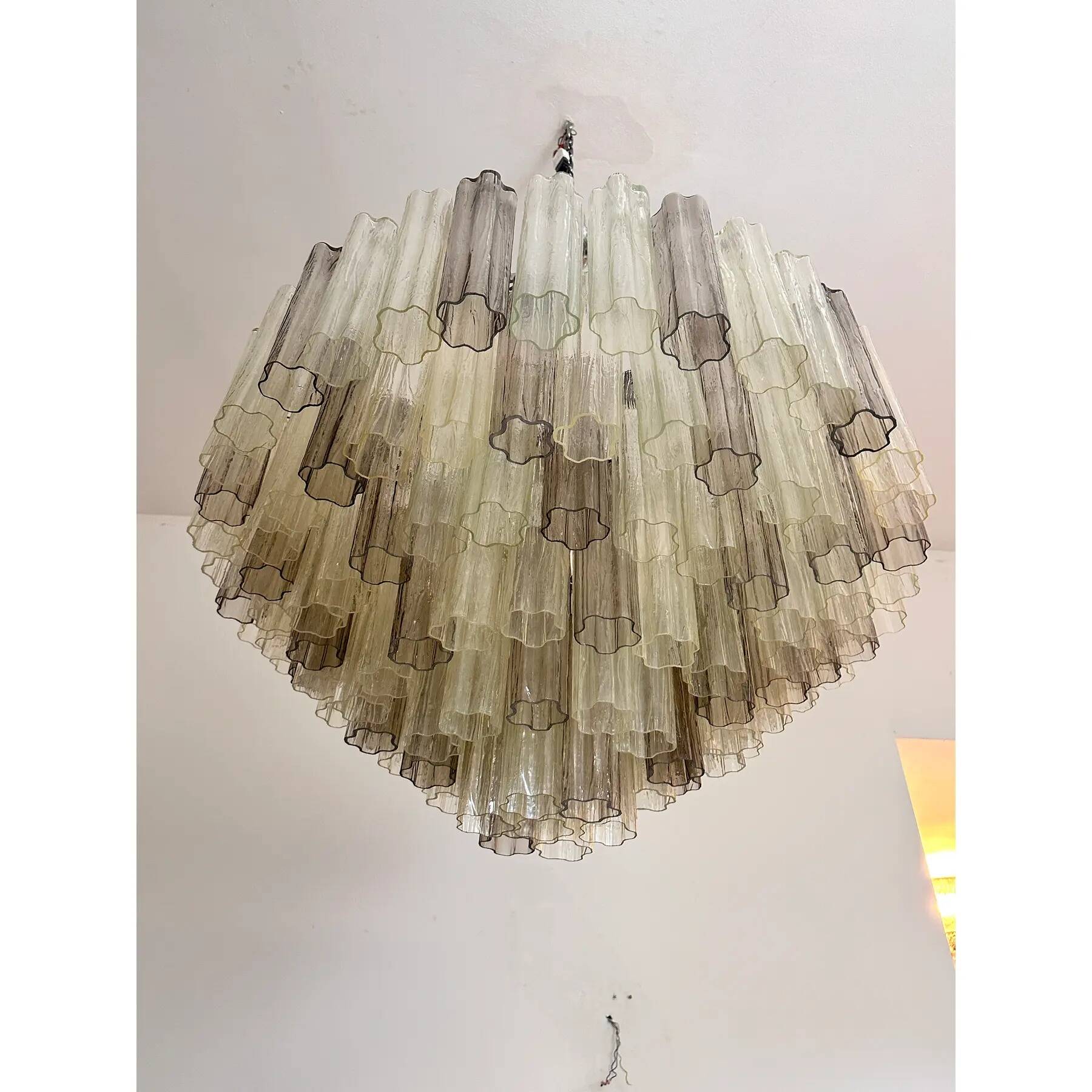 Luxury Huge Champagne E Fumè “Tronchi” Murano Glass Chandelier in Venini Style