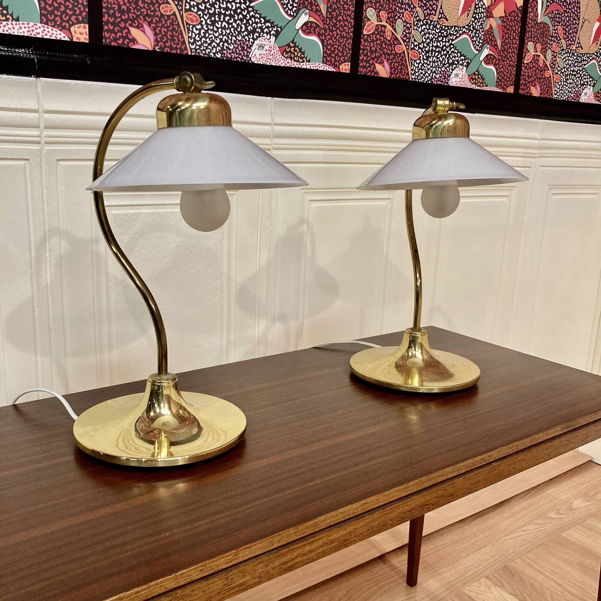 Pair of glass and metal lamps, Scandinavian design, 1960s.