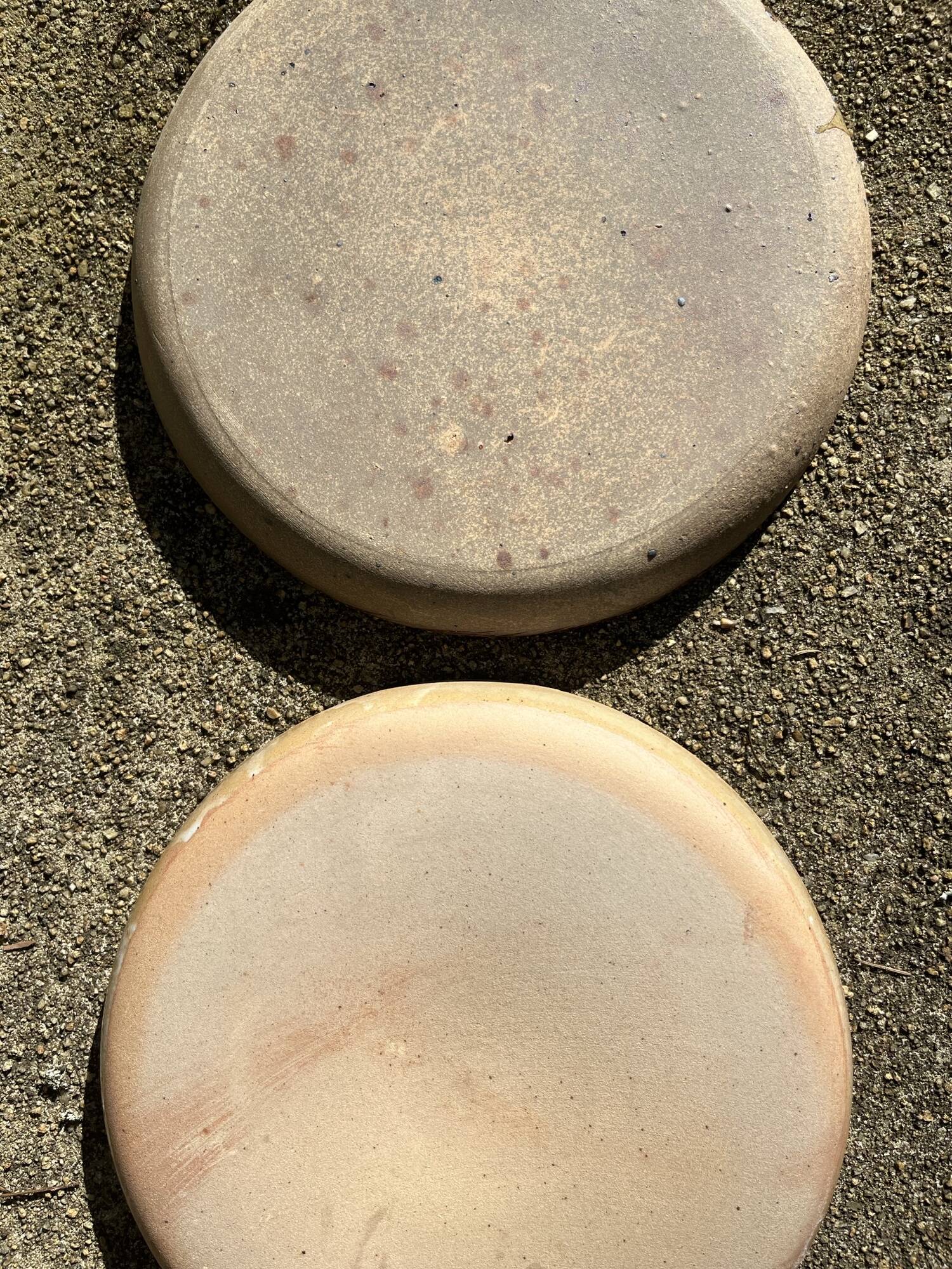 2 pyrite stoneware and Bernard Mallet style stoneware plates