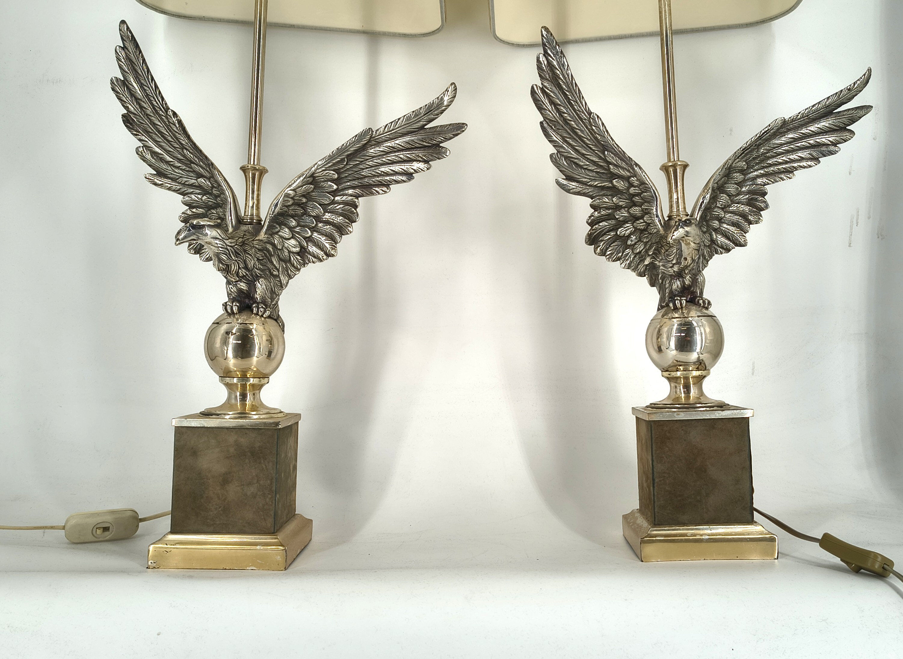 Pair of nickel eagle table lamps by Loevsky and Loevsky, 1970s