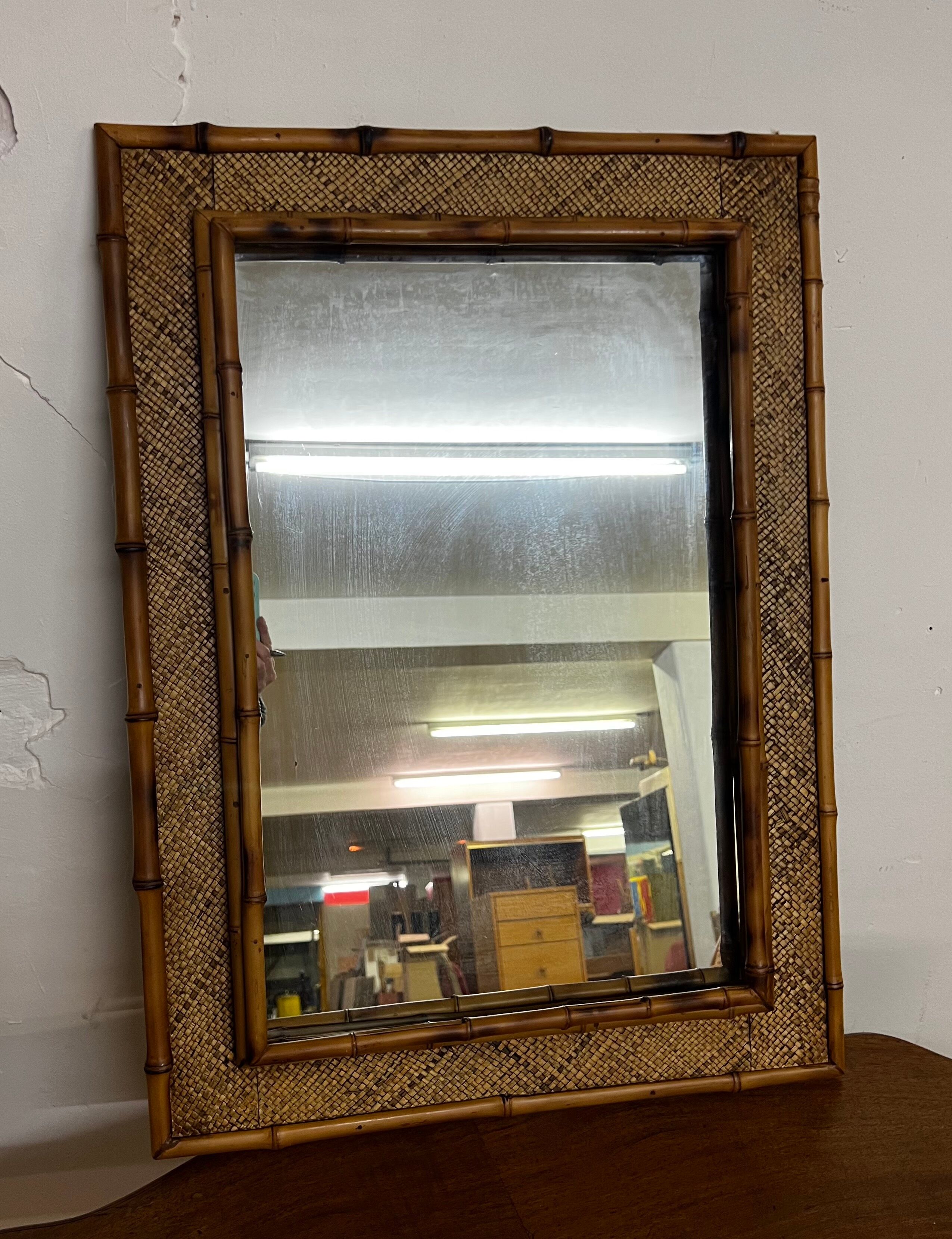 Rectangular rattan mirror