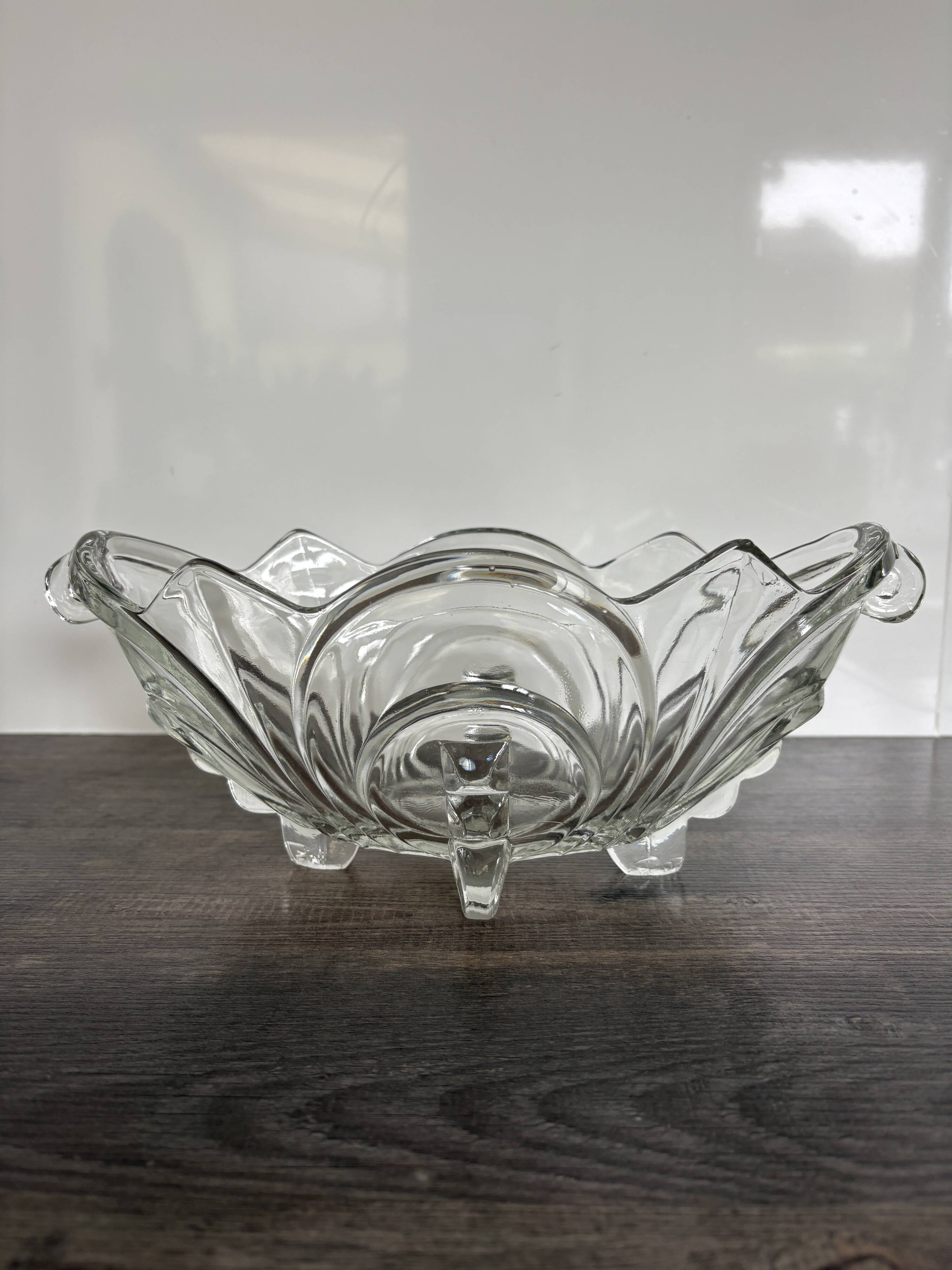 Vintage molded pressed glass bowl on foot