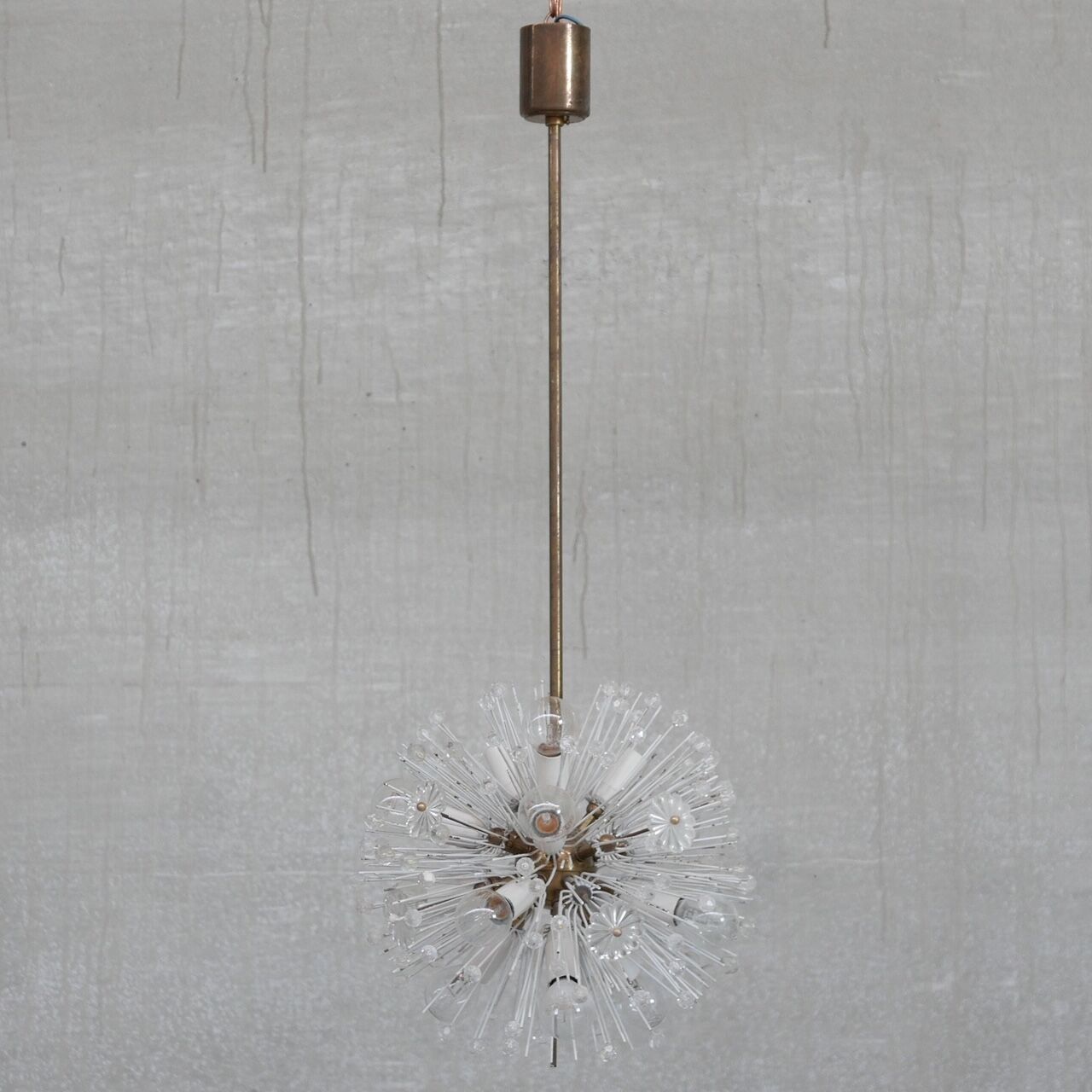 Austrian Mid-Century Glass and Brass Chandelier Pendant by Emil Stejnar