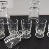 Set of 8 transparent Cavalier Luminarc liqueur glasses with vintage 70'S patterns