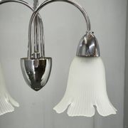 1950s Chrome and Floral Glass Chandelier by Elektroinstala Děčín