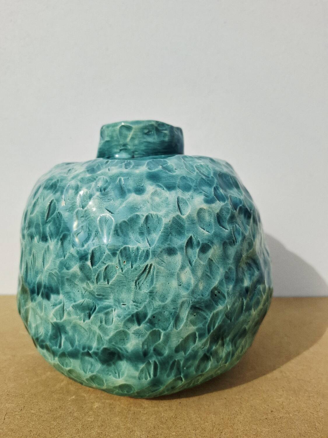Turquoise round vase 1970 signed