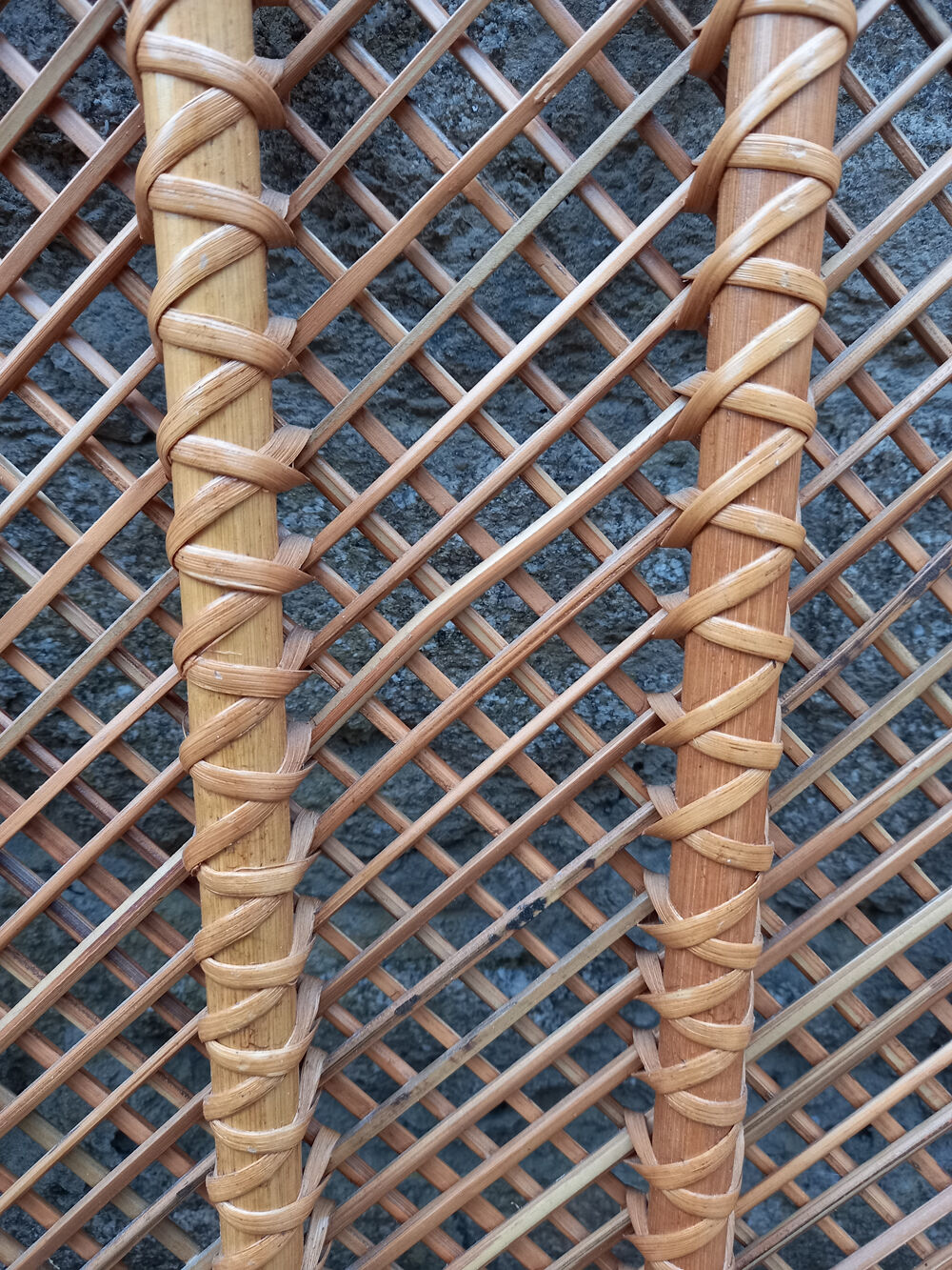 Headboard wood and rattan, braces, vintage, 60s