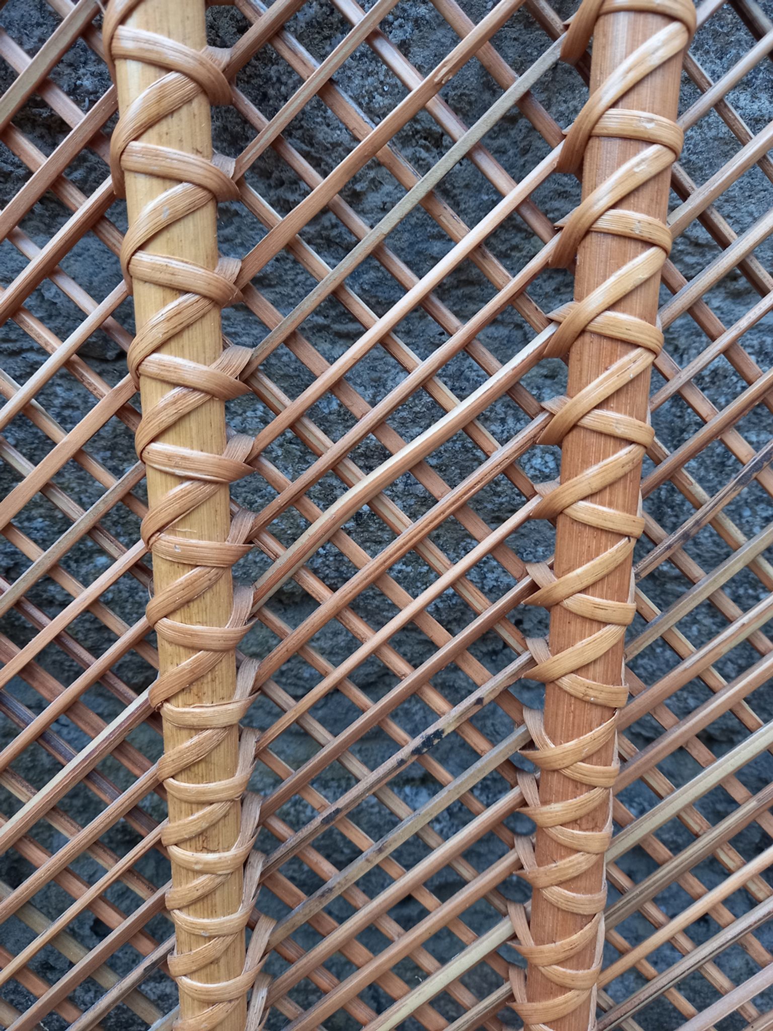 Headboard wood and rattan, braces, vintage, 60s