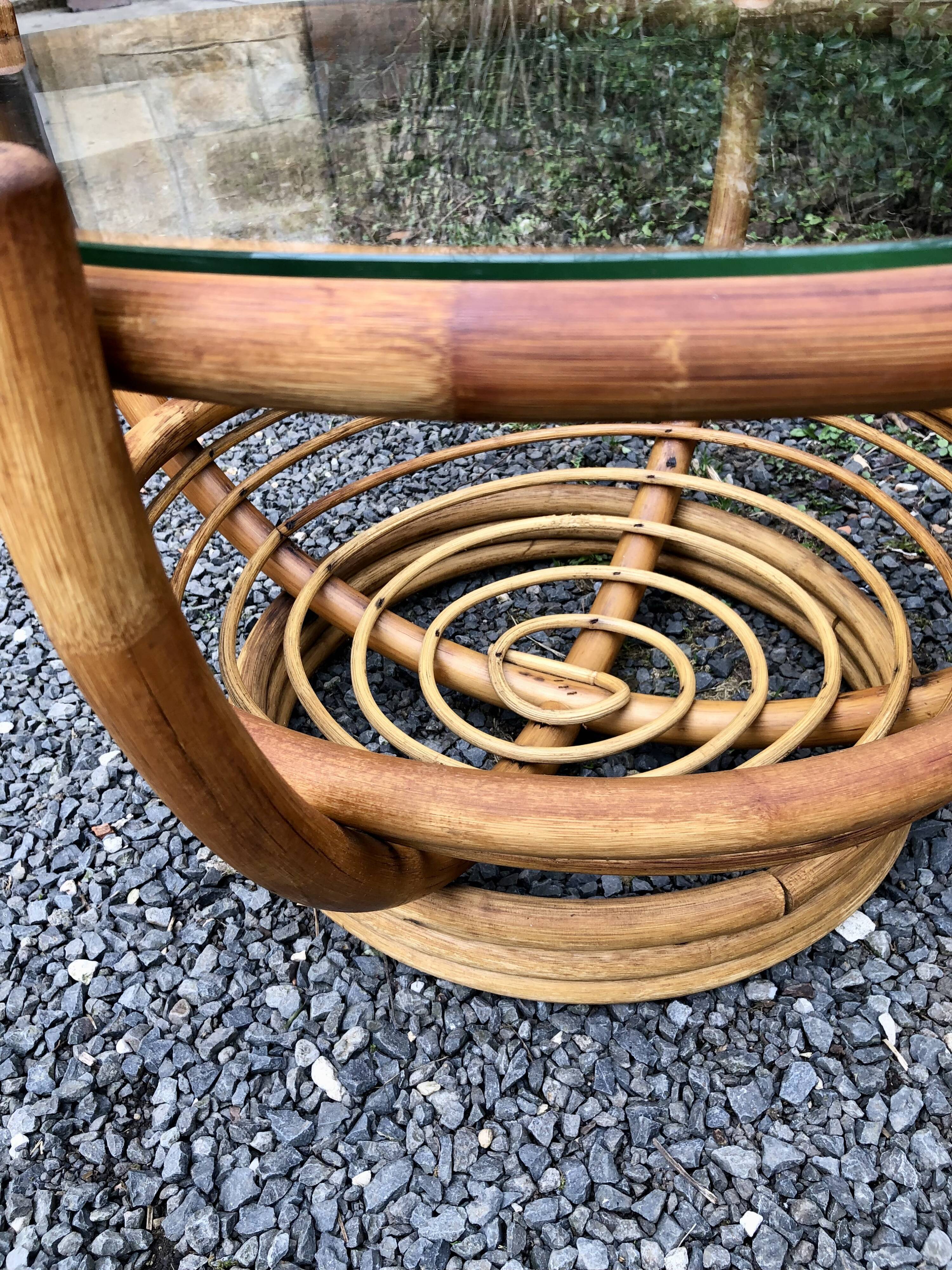 Rattan and glass coffee table
