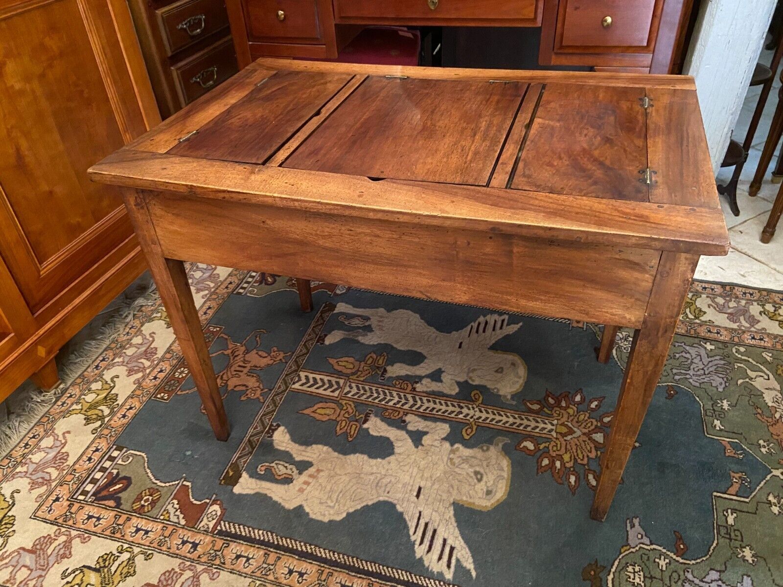 Table table with 3 compartments in blond walnut Directoire late eighteenth