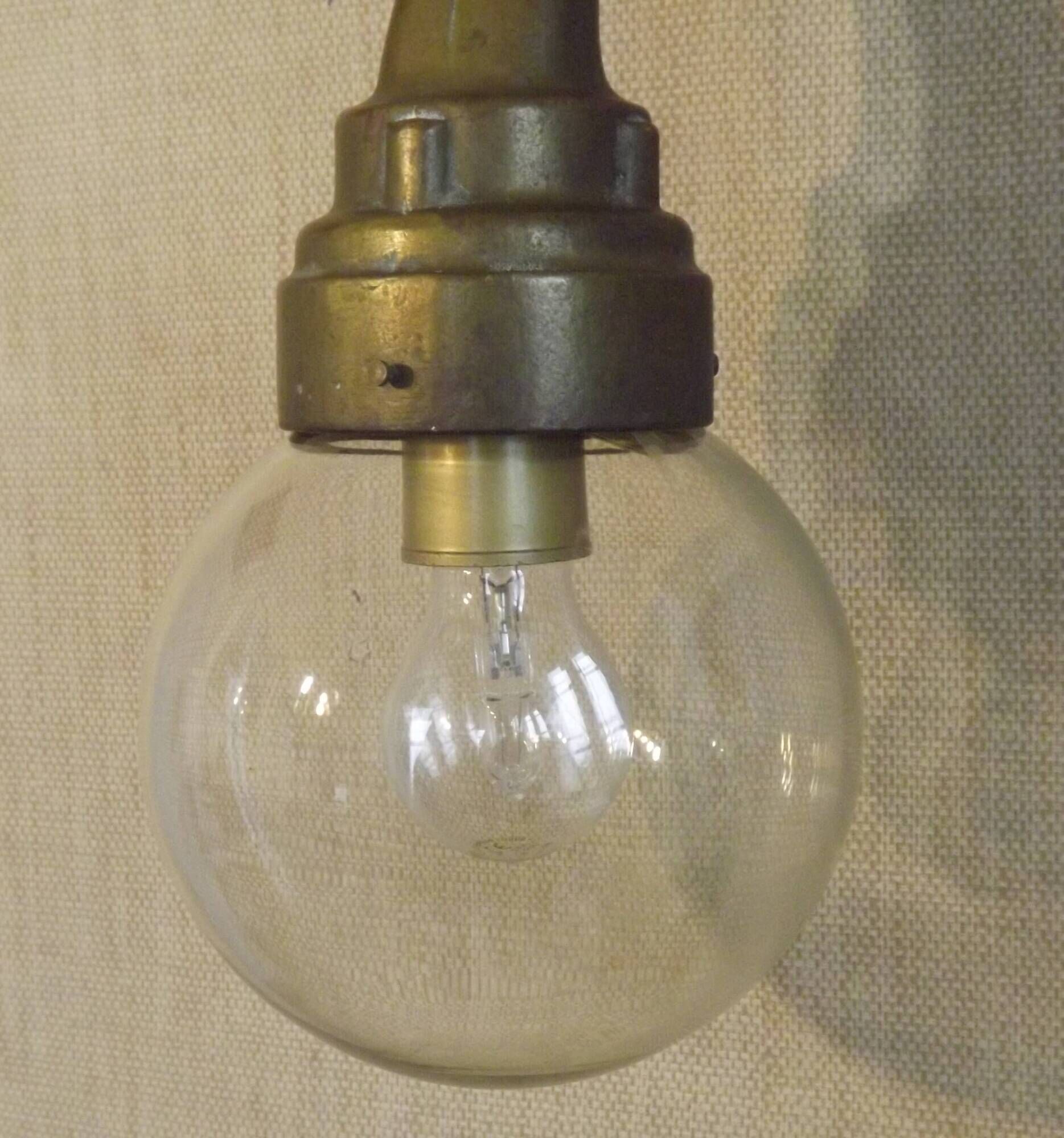 Old French Heavy Cast Bronze Marine Nautical Wall Light Glass Ball Shade 5101