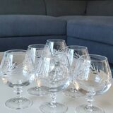 Set of 6 Cognac Glasses. Fleury/Arques Crystal Model. Wheat Ears Design