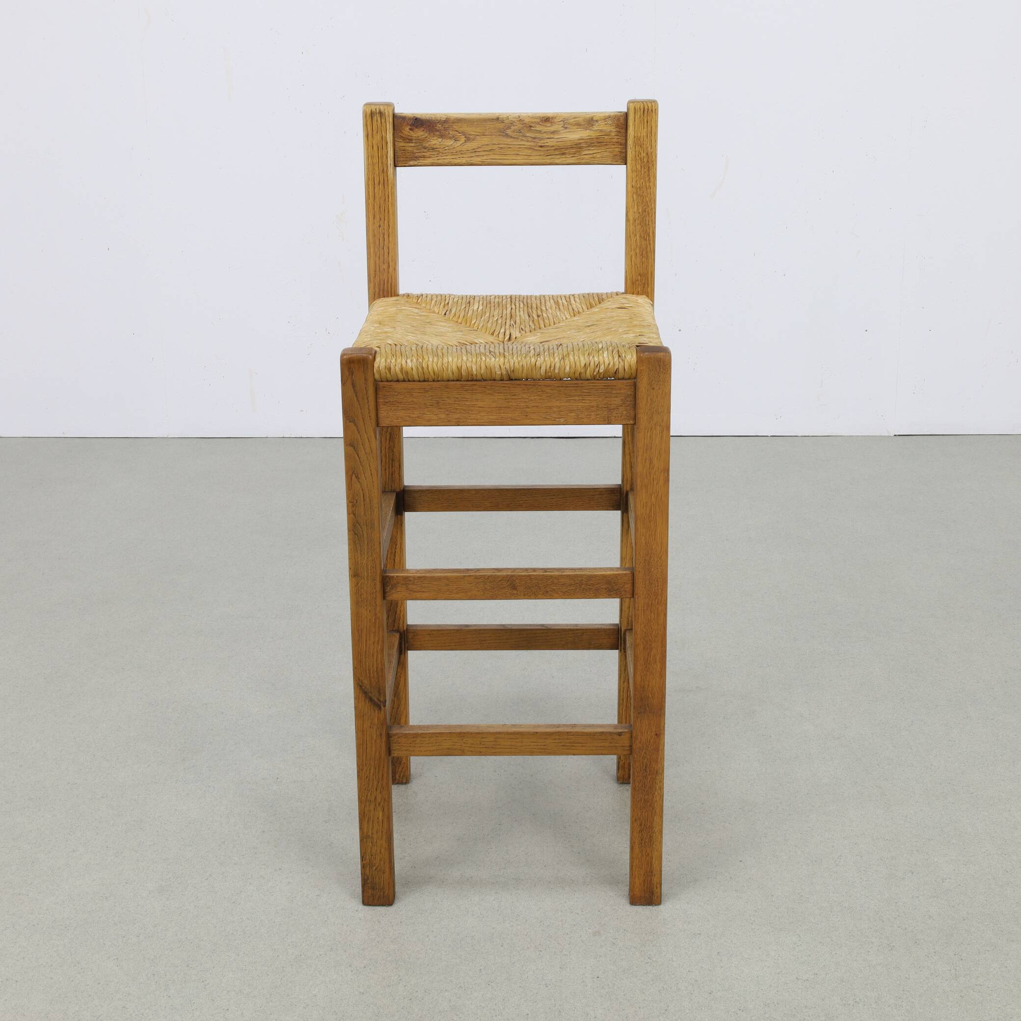 Tabourets de bar vintage en chêne et rotin, années 1970, lot de 4