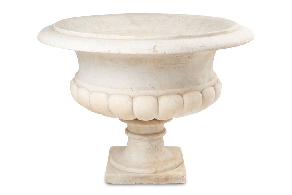 Medici vase with a gaudrooned body and flared marble neck. Circa 1880