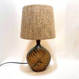 Vintage stoneware lamp by Alain Blanchard, 1970s, fern, rope shade