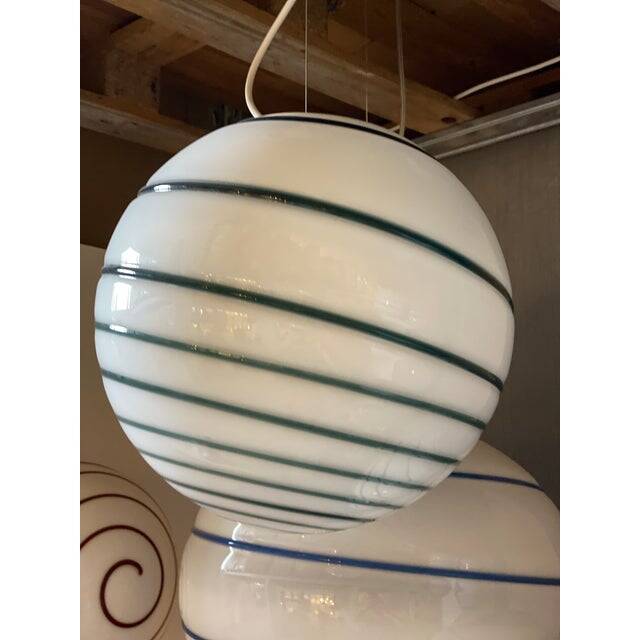 Murano Style Glass Pendant Swirling Green and White