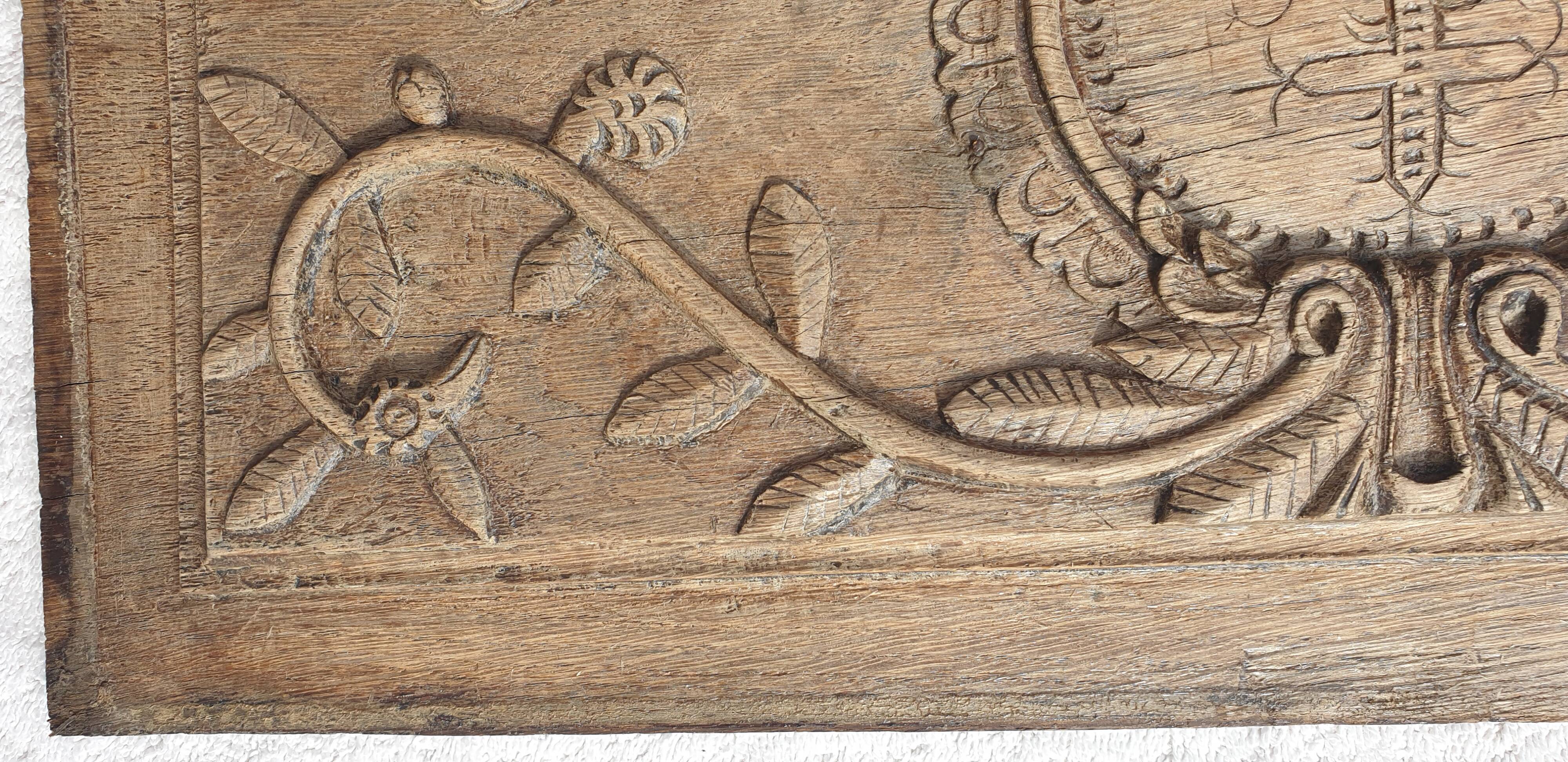 18th century carved wooden plaque bas-relief panel