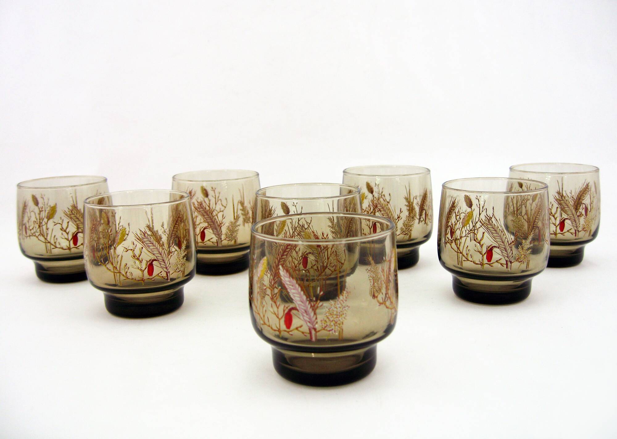 8 smoked glass goblets - Tivoli Luminarc Arcoroc France - vintage 70s