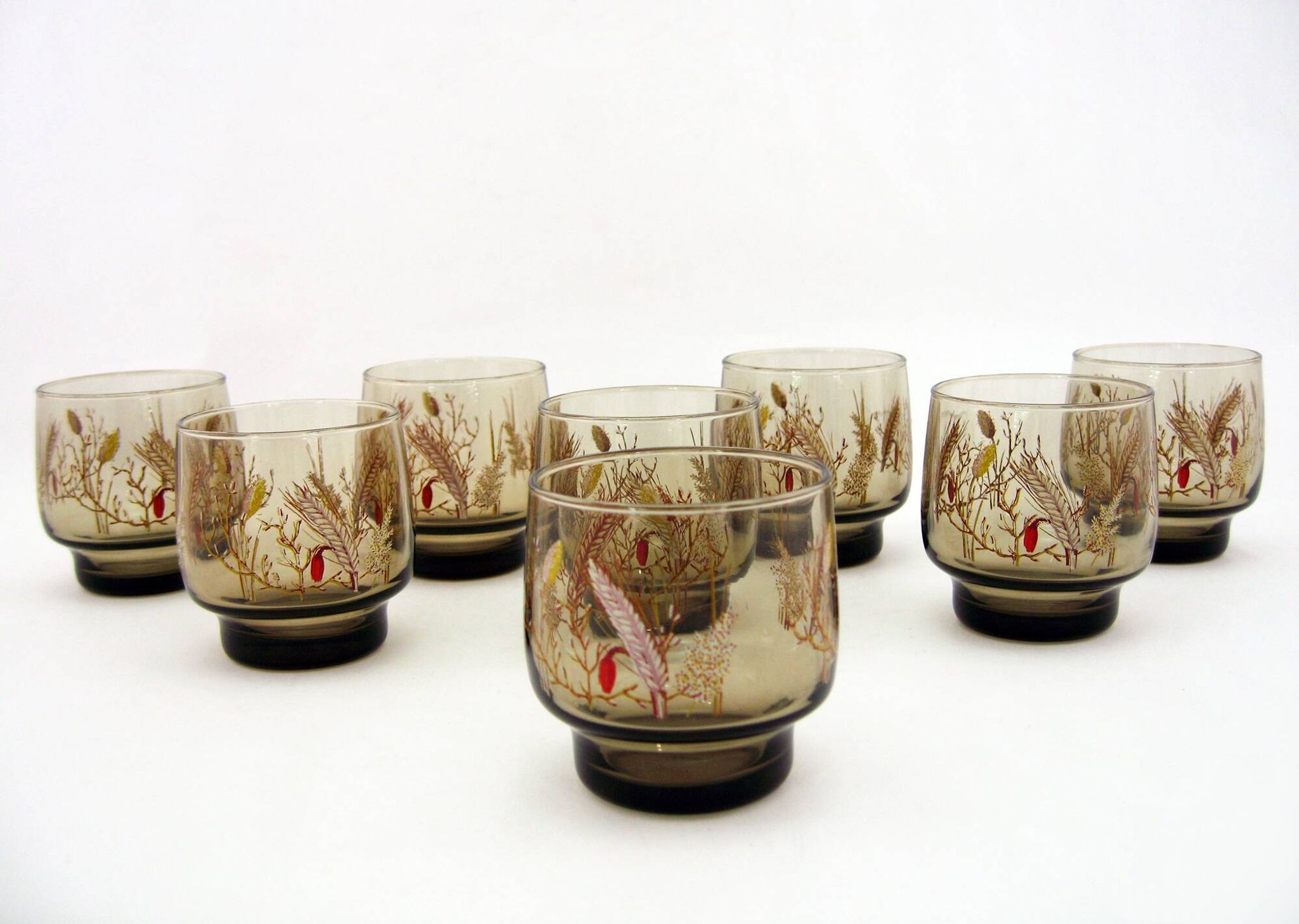 8 smoked glass goblets - Tivoli Luminarc Arcoroc France - vintage 70s
