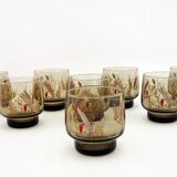 8 smoked glass goblets - Tivoli Luminarc Arcoroc France - vintage 70s