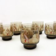 8 smoked glass goblets - Tivoli Luminarc Arcoroc France - vintage 70s