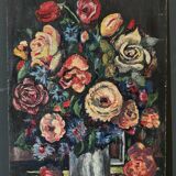 Oil on cardboard by JP Ducas still life with flowers 20th century