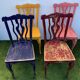 Set of 4 bistro chairs in carved and colored wood, 1930
