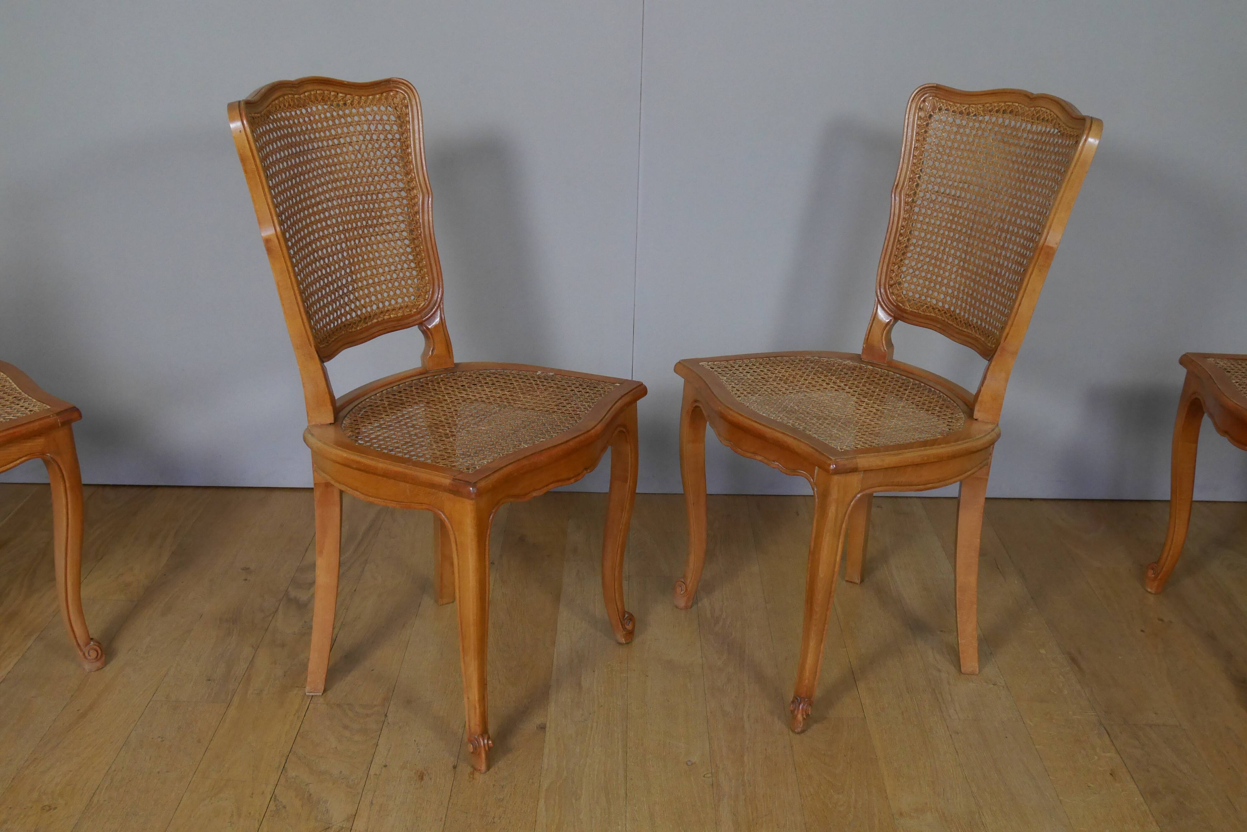 4 Louis XV style canne chairs