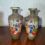 2 Old enamelled satsuma vases XIXth handmade miniatures