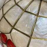 Vintage pendant light in mother-of-pearl and brass