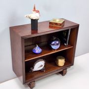 Vintage small walnut and birch root art deco bookcase, italy